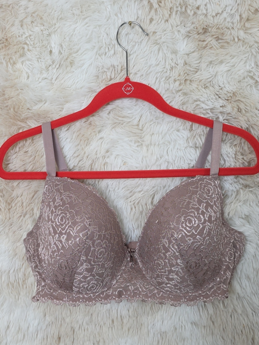 Auden Lace Push Up Bra 38DD Mauve Taupe Underwire Padded T-Shirt Bra